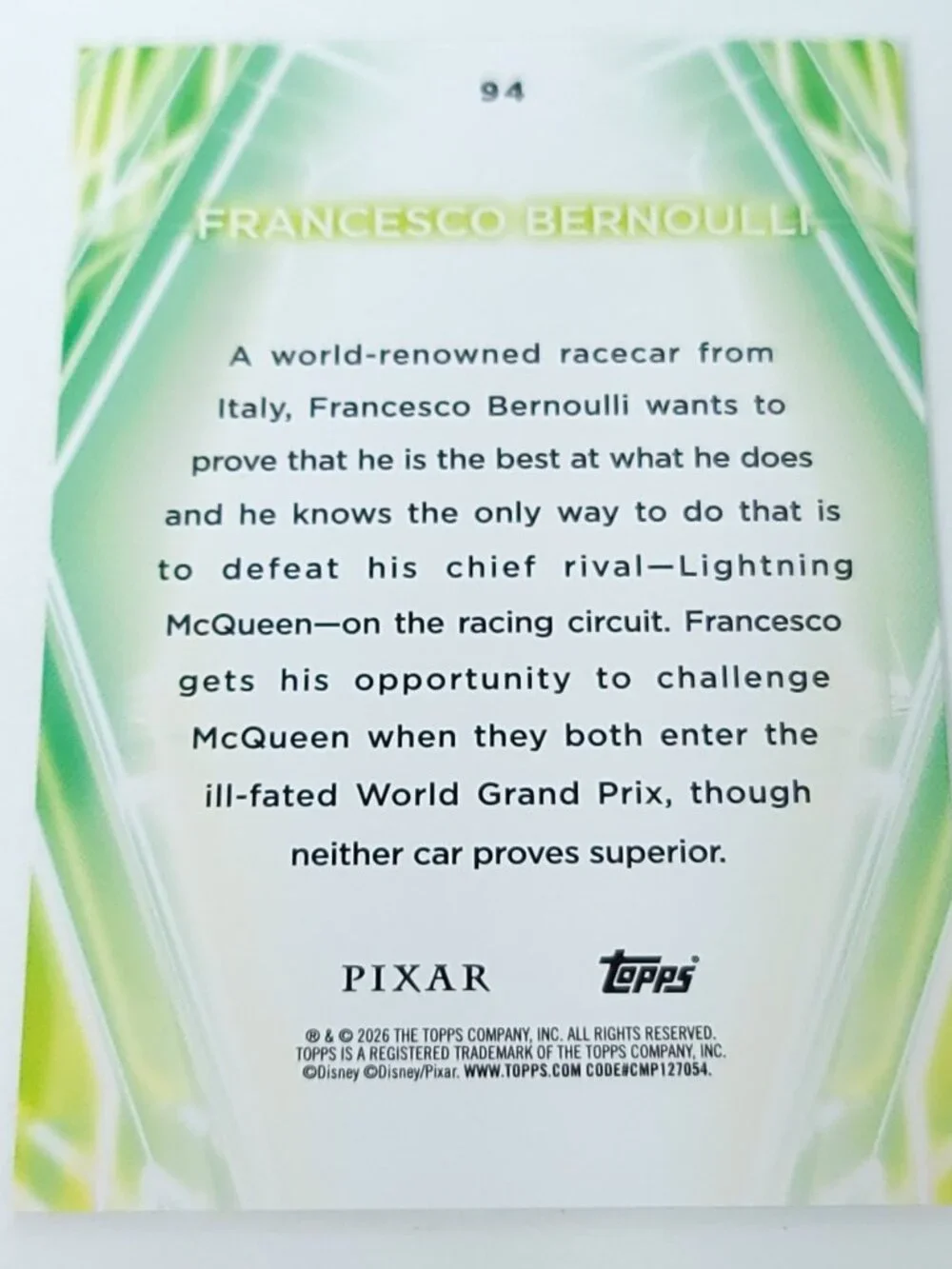 Francesco Bernoull Topps 2026 Disney Neon Parallel Refractor Limited 180/199 - Picture 4 of 4